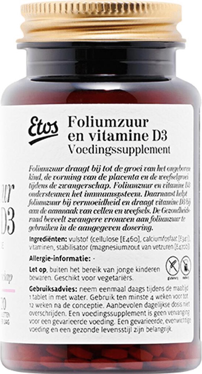poeder Converteren iets Etos Foliumzuur & Vitamine D3 - 360 tabletten (3x120) | bol.com
