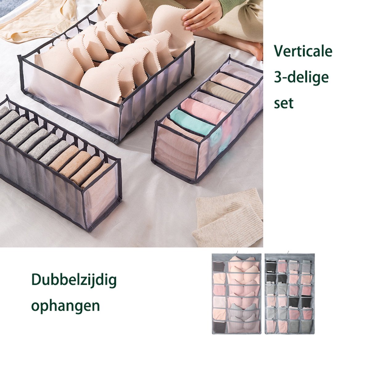 Ondergoed Organizer - Ondergoed Opbergsysteem - Sokken en onderbroeken opberger -Opvouwbare kastlade Verdeler -opbergdoos voor ondergoed - Opbergdozen- lade-organizer met Hangende opberger - roze
