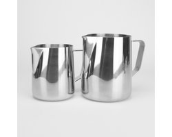 Melkkannetje Opschuim Set – Zilver – 2 Stuks – 350ml + 600ml – RVS - Essentials – RVS – Melkopschuimkan – Melkkan – Espressomachine - Barista Essentials