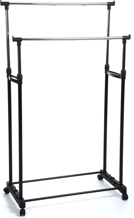 5Five Kledingrek met dubbele stangen - kunststof/metaal - zwart - 80 x 42 x 170 cm