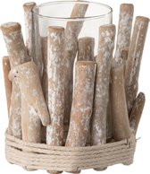 J-Line T-Lichthouder Takken Rond Sparhout White Wash Large Set van 2 stuks