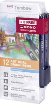 Tombow ABT dual-brush tekenpennen (set van 12) - primaire kleuren