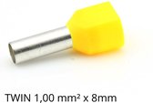 Adereindhuls dubbel 1,00 mm² x 8 mm geel 100 stuks | Ferrule | Draadhuls | Adereindhulzen | Eindverbinder