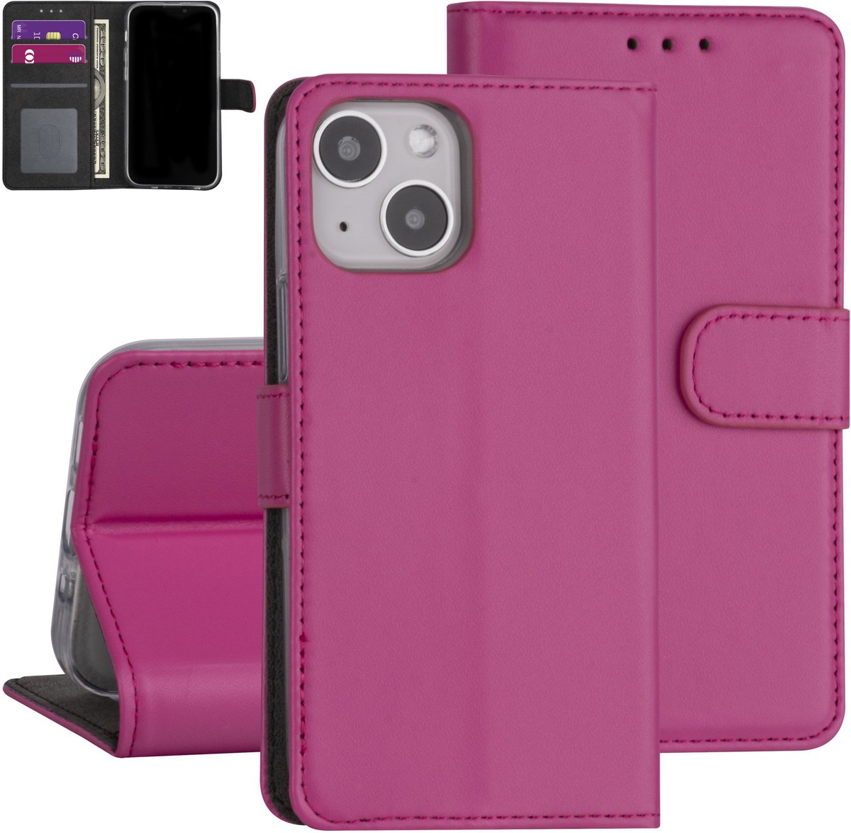 Felroze hoesje voor iPhone 13 Mini - Booktype - Pasjeshouder - Magneetsluiting