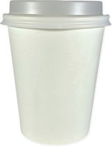 BIO koffiebeker Met BIO Wit Deksel, Karton/PLA Duurzame Paper Cup, 8oz, Doos à 100 stuks