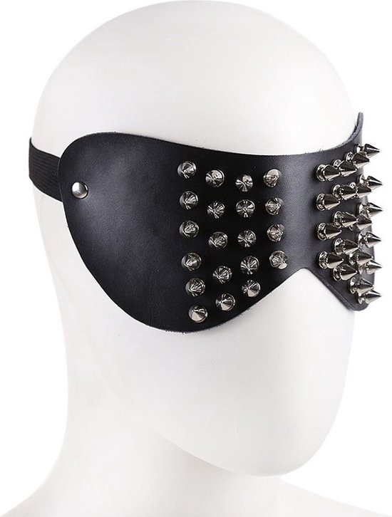 Foto: Nooitmeersaai pu leren blinddoek masker met spikes zwart