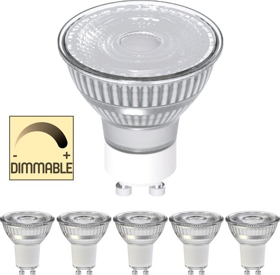 Proventa ColorDim GU10 LED Lamp - Kleur dimbaar naar extra warm wit - 5W/50W - 5 lampjes