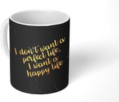 Mok - Koffiemok - Quotes - Happy - Goud - Zwart - Mokken - 350 ML - Beker - Koffiemokken - Theemok