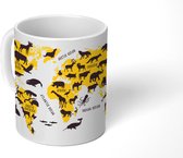 Mok - Wereldkaart - Geel - Dieren - 350 ML - Beker