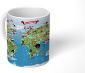 Mok - Een cartoontekening van een kaart van de wereld - 350 ML - Beker