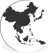 WallCircle - Wandcirkel - Muurcirkel - Kaart van Azië in het zwart op een witte achtergrond - Aluminium - Dibond - ⌀ 90 cm - Binnen en Buiten