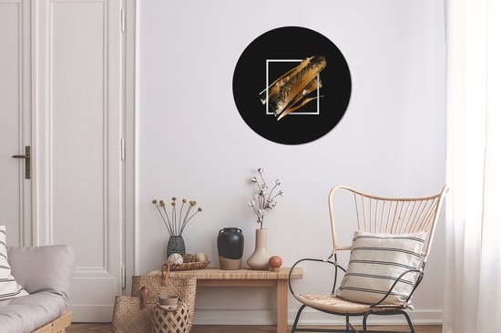 Bandes de peinture dorées sur fond noir Sticker mural cercle mural - 50x50 cm - peinture ronde - cercle papier peint - cercle mural - cercle vivant - autocollant & découpe ronde