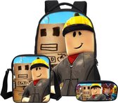 Gift Land® Roblox rugzak- Kinder rugtas en Pennen Etui met een bijhorende lunchtas - Blauw Schooltas - 16 liter - 3 ritsvakken