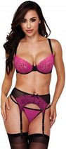 Baci - 3-Delige Jarretel Set - Roze/Zwart