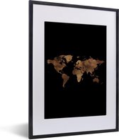 Fotolijst incl. Poster - Wereldkaart - Goud - Zwart - 30x40 cm - Posterlijst