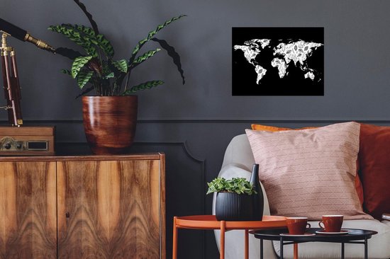 Affiche - Wereldkaart - Plantes - Zwart - 40x30 cm