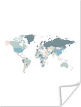Wereldkaarten - Wereldkaart - Blauw - Roze - 60x80 cm