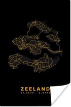 Poster Zeeland - Plattegrond - Black and gold - 20x30 cm - Stadskaart