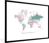 Affiche avec cadre Wereldkaart - Amour - Rose - 80x60 cm