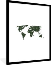 Fotolijst incl. Poster - Wereldkaart - Planten - Groen - 60x80 cm - Posterlijst