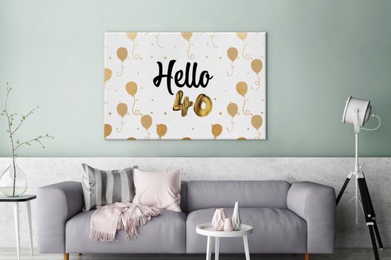 Canvas schilderij 140x90 cm - Wanddecoratie Ballonnen - 40 jaar - Goud - Muurdecoratie woonkamer - Slaapkamer decoratie - Kamer accessoires - Schilderijen op canvas