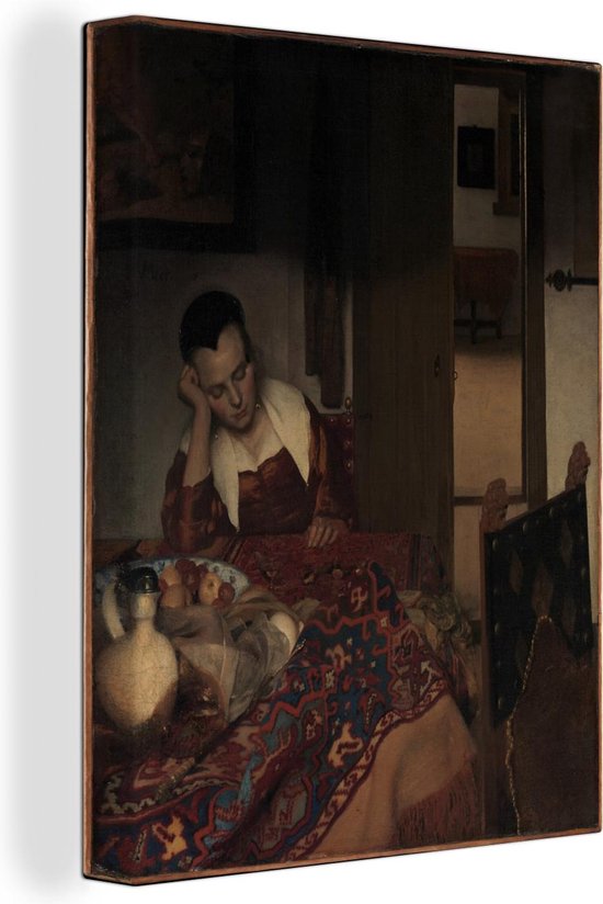 Canvas Schilderij Slapend meisje - Johannes Vermeer - 30x40 cm - Wanddecoratie
