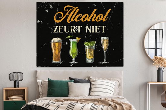 Peinture sur toile 160x120 cm - Décoration murale Alcohol - Verres - Texte - Décoration murale pour bar et pub - Accessoires de décoration de Cuisine - Peintures - Panneaux muraux - Cadeau pour femme - Cadeau pour homme