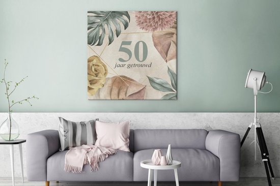 Tableau sur toile 50 ans de mariage - Anniversaire - Citations - Proverbes - 90x90 cm - Décoration murale