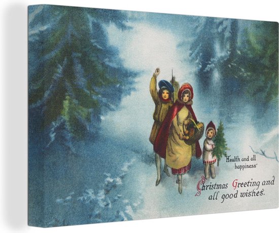 Canvas Schilderij Kerstboodschap - Sneeuw - Kerstmis - 120x80 cm - Wanddecoratie