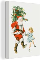 Canvas Schilderij Kerstboom - Kerstman - Kunst - 90x120 cm - Wanddecoratie