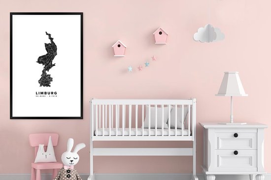 Fotolijst incl. Poster - Limburg - Nederland - Plattegrond - 80x120 cm - Posterlijst - Stadskaart