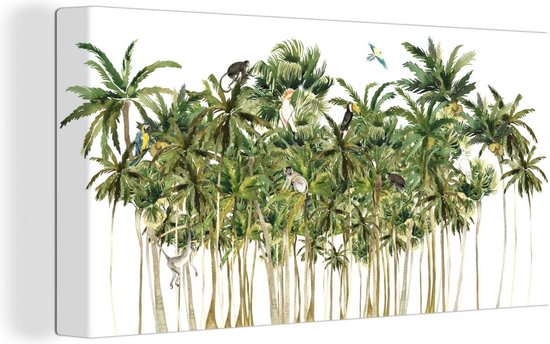 Canvas Schilderij Jungle - Palmboom - Vogels - 80x40 cm - Wanddecoratie
