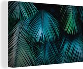 Canvas schilderij 140x90 cm - Wanddecoratie Jungle - Bladeren - Groen - Blauw - Muurdecoratie woonkamer - Slaapkamer decoratie - Kamer accessoires - Schilderijen