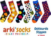 Arki Uniseks Sokken | Kleur Jezelf | Gekleurde Stippen | 6 Paar | 37-43