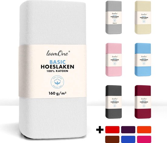 Loom One Hoeslaken Topper – 100% Jersey Katoen – 180x200 cm – tot 12cm matrasdikte– 160 g/m² – Wit