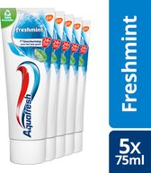 Aquafresh Freshmint 3in1 tandpasta voor een frisse adem voordeelverpakking 5 x 75ml, recyclebare plastic tube en dop
