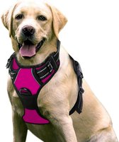 Hondentuigje - voor grote honden - Roze - maat XL - No pull - Anti trek - Reflecterend - Hoeft niet over het hoofd aangetrokken te worden