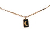 RVS ketting | fijne d-chain met tag maan | goud | Dames