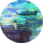 Celtic Tree - Wandcirkel Aluminium - Steampunk Luchtschip Compositie - rond 90cm  - Blauw - Paars - Premium Canvas - Fantasie - Industrieël - Magisch - Steampunk - Wanddeco - Schil
