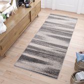 Tapiso Sari Tapijt Loper Grijs Gestreept Woonkamer Hal Slaapkamer Maat- 100x450