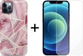 iPhone 13 Pro hoesje marmer roze siliconen case apple hoes cover hoesjes - 1x iPhone 13 Pro Screenprotector
