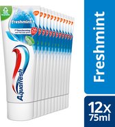 Bol.com Aquafresh Freshmint 3in1 tandpasta voor een frisse adem voordeelverpakking 12x75ml recyclebare plastic tube en dop aanbieding