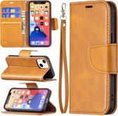 iPhone 13 Mini Hoesje - MobyDefend Wallet Book Case Met Koord - Lichtbruin - GSM Hoesje - Telefoonhoesje Geschikt Voor: Apple iPhone 13 Mini