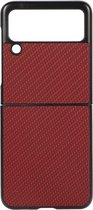 Samsung Galaxy Z Flip 3 hoesje - MobyDefend Carbonlook Backcover - Rood - GSM Hoesje - Telefoonhoesje Geschikt Voor: Samsung Galaxy Z Flip 3
