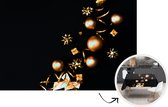 Kerst Tafelkleed - Kerstmis Decoratie - Tafellaken - 200x130 cm - Gouden kerstversiering op zwarte achtergrond - Kerstmis Versiering
