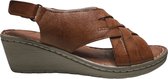 Manlisa vlecht 6 cm sleehak lederen comfort sandalen S204-172 camel mt 39