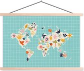 Wanddecoratie - Wereldkaart - Bloemen - Matisse - Schoolplaat - 120x80 cm - Textielposter - Textiel poster