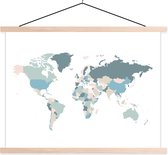 Wanddecoratie - Wereldkaart - Pastel - Landen - Schoolplaat - 120x90 cm - Textielposter - Textiel poster