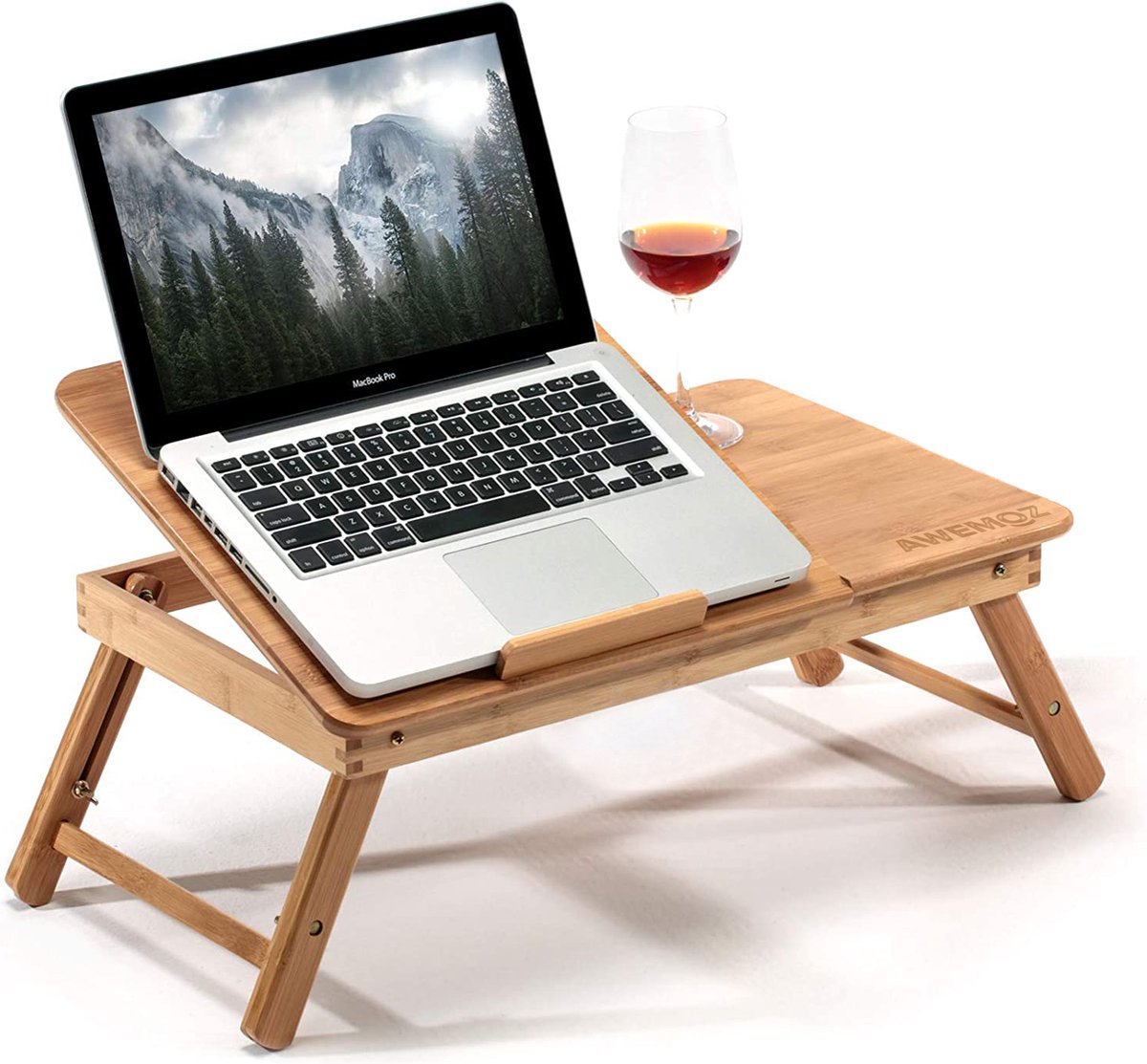 AWEMOZ Laptoptafel - Laptop Standaard - Laptoptafel Verstelbaar - Bamboe Hout - Bedtafel - Laptopstandaard - Computertafel - Klaptafel - Laptop Verhoger - Bijzettafel - L - Cadeau voor Mannen en Vrouwen - AWEMOZ