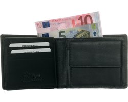 LeonDesign - Portemonnee heren Zwart - Luxe 100% leer portefeuille heren - Ontworpen in Nederland - Vakken voor 6 pasjes, papiergeld en muntgeld
